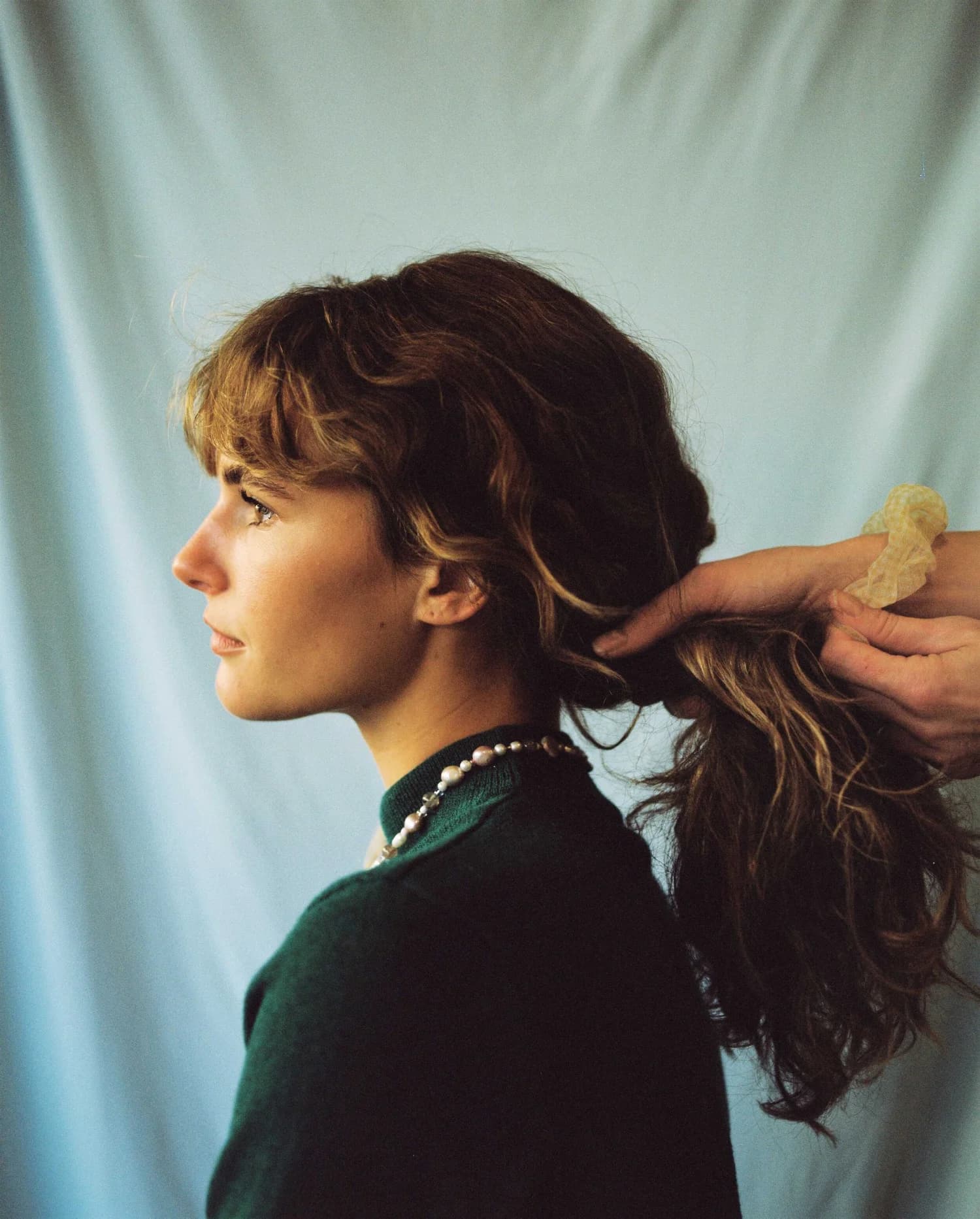 Woman profile hair styling session